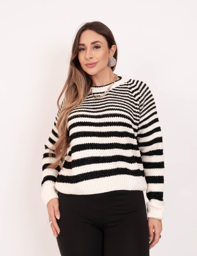 Tricot Mousse Listrado Preto