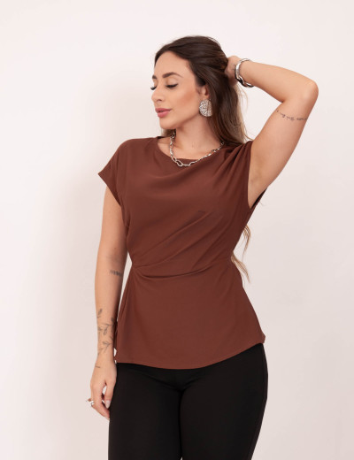 Blusa Crepe Drapeada Marrom