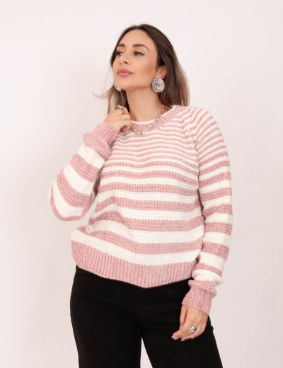 Tricot Mousse Listrado Rose