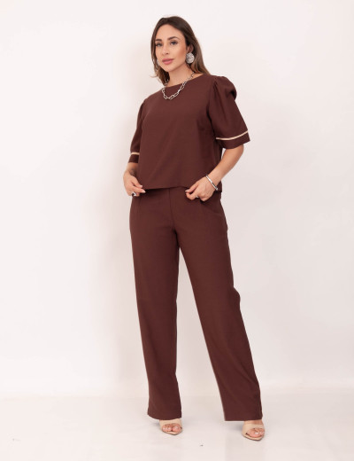 Calça Reta Viés Marrom
