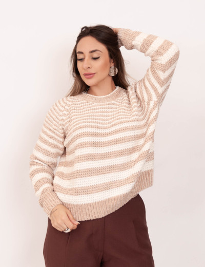 Tricot Mousse Listrado Bege