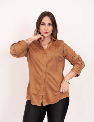 Camisa Suede Botões Caramelo