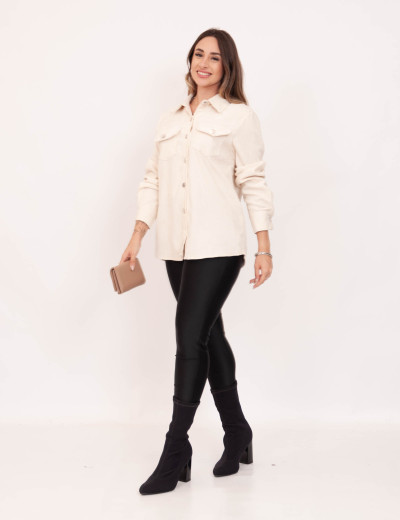 Camisa Cotelê Botões Creme