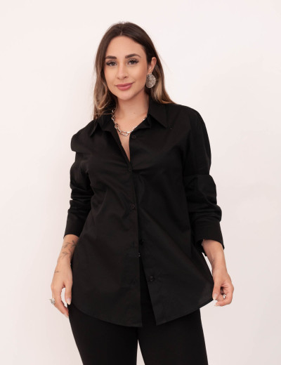 Camisa Tricoline Gola Preto