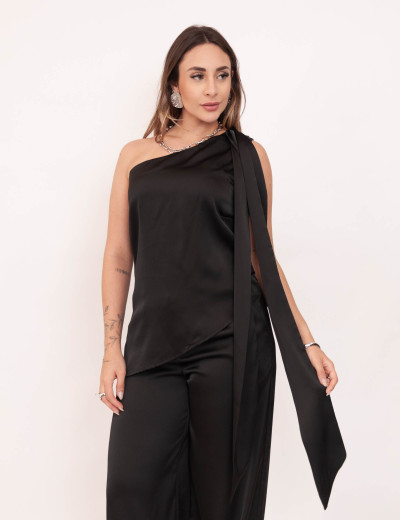 Blusa Assimétrica Cetim Preto
