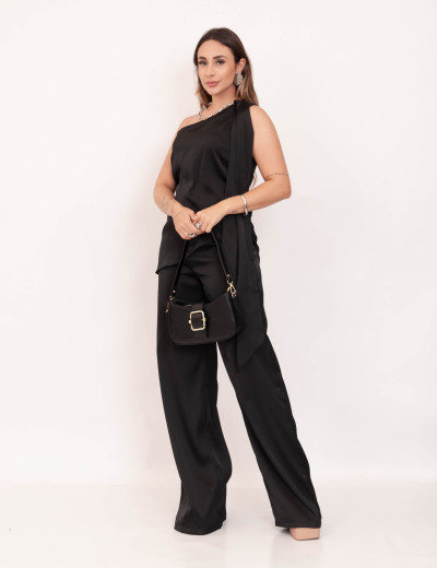 Calça Pantalona Cetim Preto