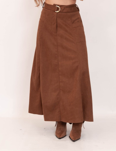 Saia Longuete Suede Caramelo