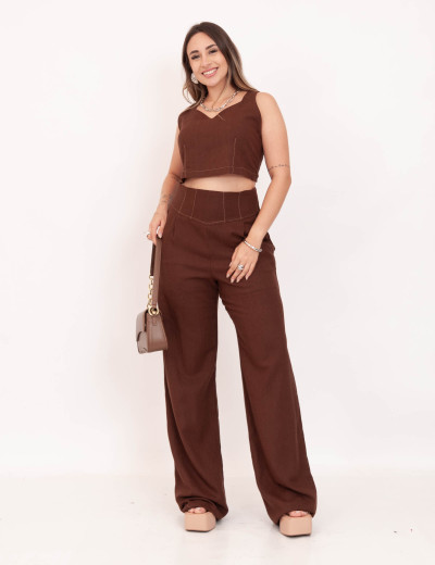 Conjunto Viscolinho Pesponto Marrom