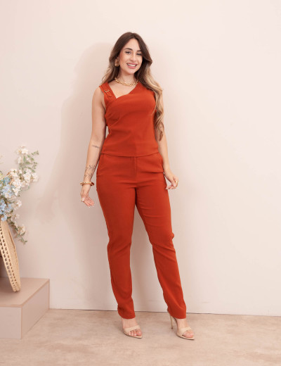 Calça Reta Fivela Ferrugem