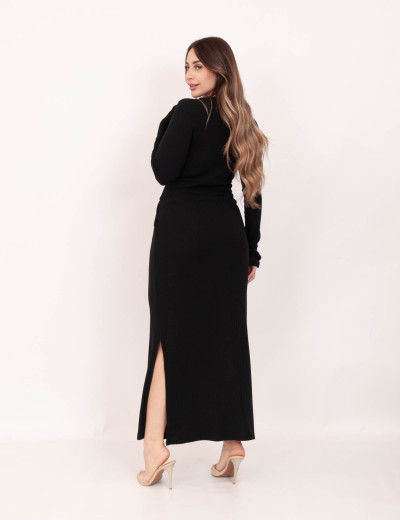 Vestido Manga Canelado Preto