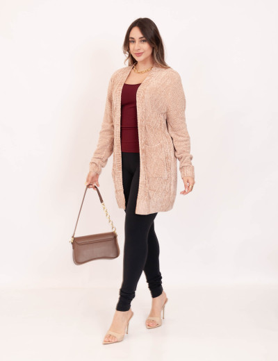 Cardigan Tricot Suede Bege