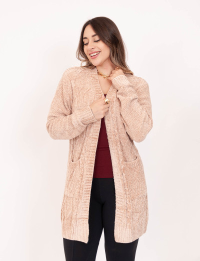 Cardigan Tricot Suede Bege