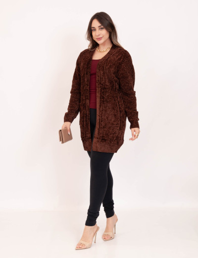 Cardigan Tricot Suede Marrom