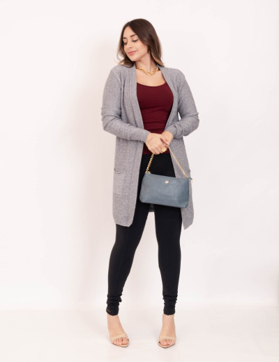 Cardigan Tricot Texturizado Cinza