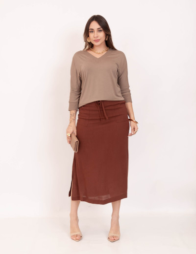 Blusa Malha 7/8 Caqui