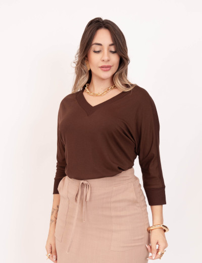 Blusa Malha 7/8 Marrom