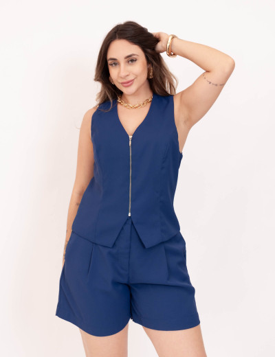Colete Alfaiataria Zíper Azul