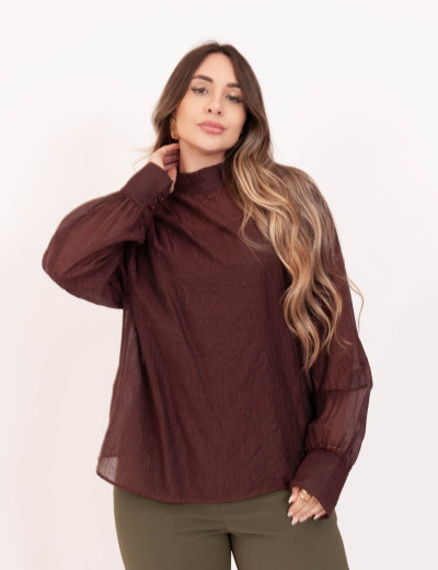 Blusa Voal Drapeado Marrom
