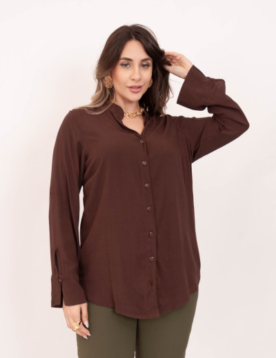 Camisa Gola Padre Botões Marrom