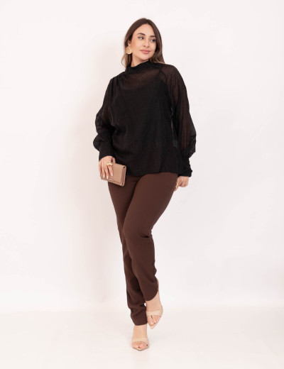 Blusa Voal Drapeado Preto