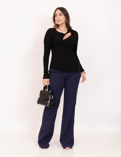 Blusa Canelada Recorte Preto