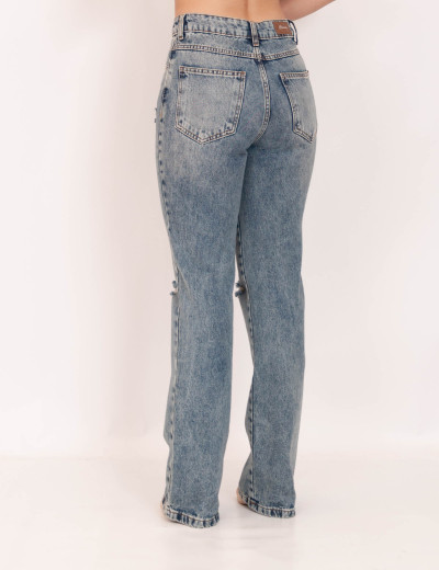 Calça Reta Destroyed Jeans Médio