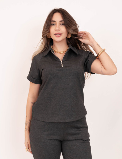 Blusa Ritz Polo Grafite