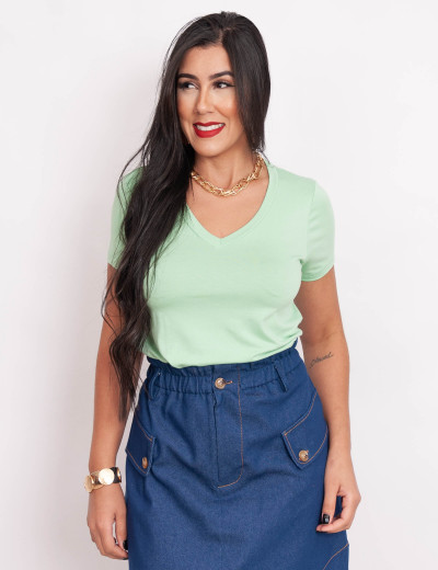 Blusa Básica Decote V Verde