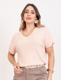 Tricot Canelado Decote V Areia