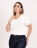 Tricot Canelado Decote V Off