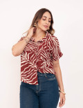 Camisa Cropped Folhas Vinho