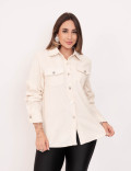 Camisa Cotelê Botões Creme