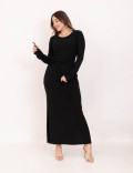 Vestido Manga Canelado Preto