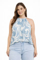 Blusa Cava Americana Abstrato Azul