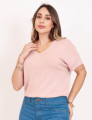 Tricot Canelado Decote V Rose