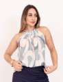 Blusa Cava Americana Abstrato Azul