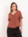 Camisa Cropped Visco Marrom