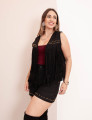 Colete Suede Franja Preto
