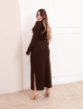 Vestido Manga Canelado Marrom