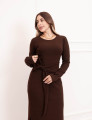 Vestido Manga Canelado Marrom