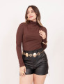 Blusa Franzido Gola Marrom