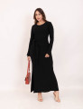 Vestido Manga Canelado Preto