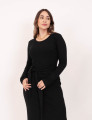 Vestido Manga Canelado Preto