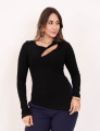 Blusa Canelada Recorte Preto