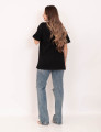 T-shirt Alongada Estampada Preto