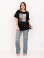 T-shirt Alongada Estampada Preto