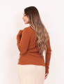 Blusa Tricot Decote Botões Marrom 