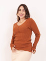 Blusa Tricot Decote Botões Marrom 