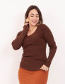 Blusa Tricot Decote Botões Caramelo